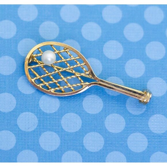 Vintage Gold Filled Tennis Racket Brooch - M23 - Picture 1 of 3